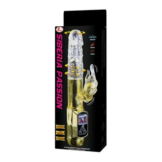 Vibromasseur rabbit rotatif doré, tige translucide, autre vue 6