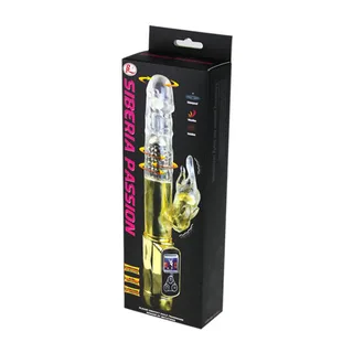 Vibromasseur rabbit rotatif doré, tige translucide, autre vue 7