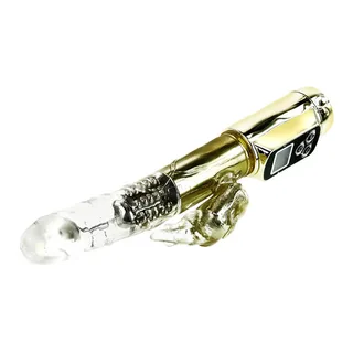 Vibromasseur rabbit rotatif doré, tige translucide, autre vue 8