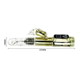 Vibromasseur rabbit rotatif doré, tige translucide, autre vue 10