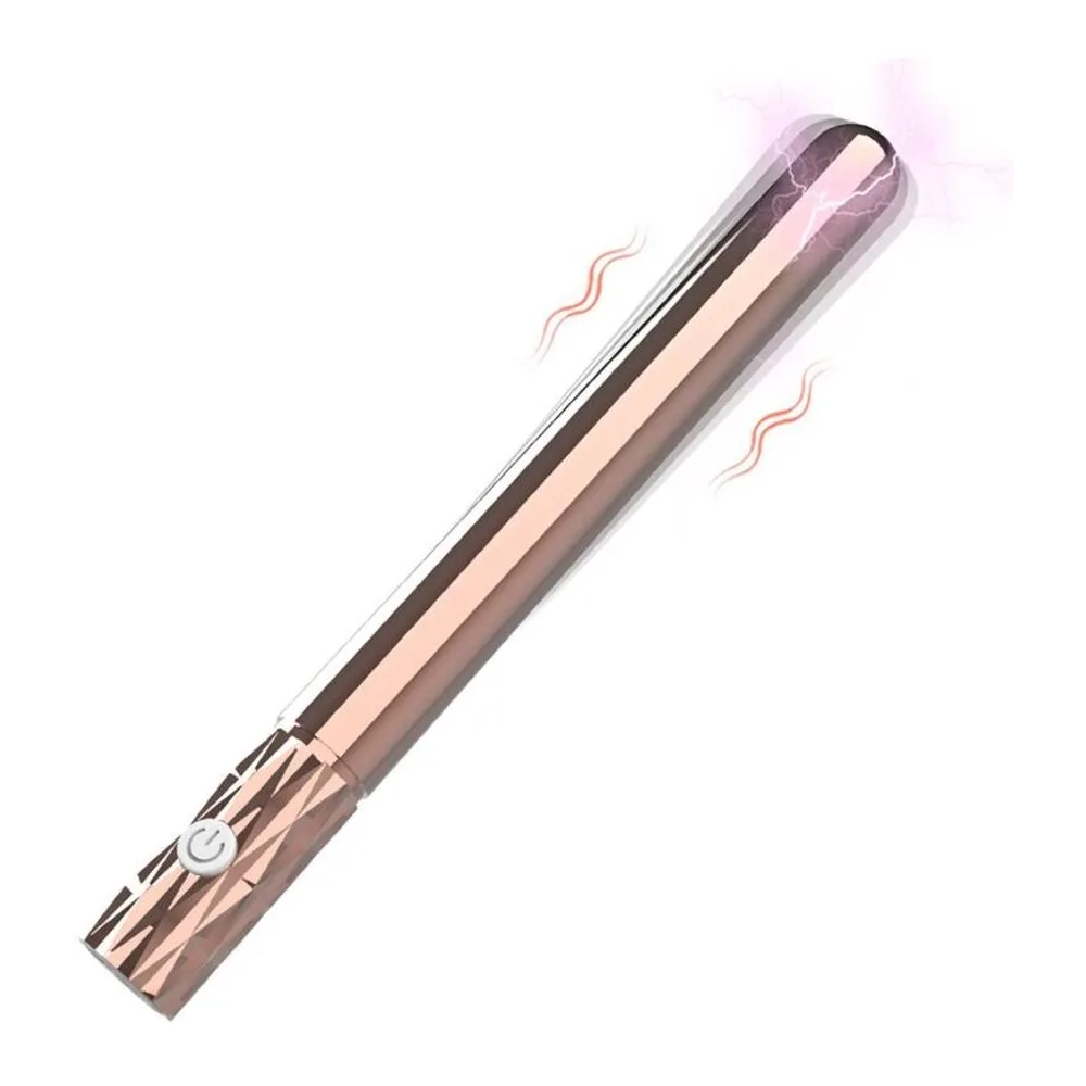 Vibromasseur en silicone beige et noir avec embout texturé argenté, présenté sur fond rose bleu avec indication du niveau sonore inférieur à 50 décibels et mesure au décibelmètre