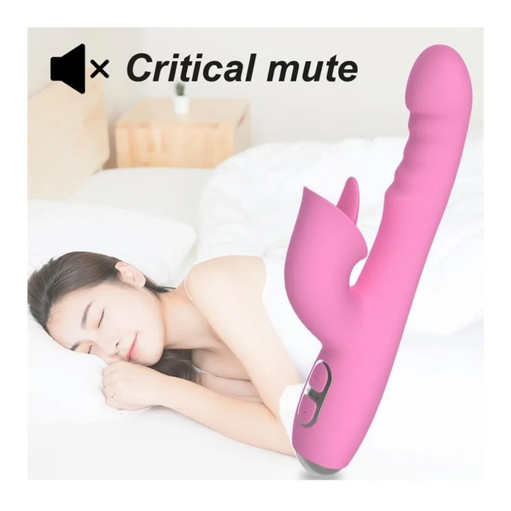 Vibromasseur rabbit silicone rose, languette clitoridienne, autre vue 2