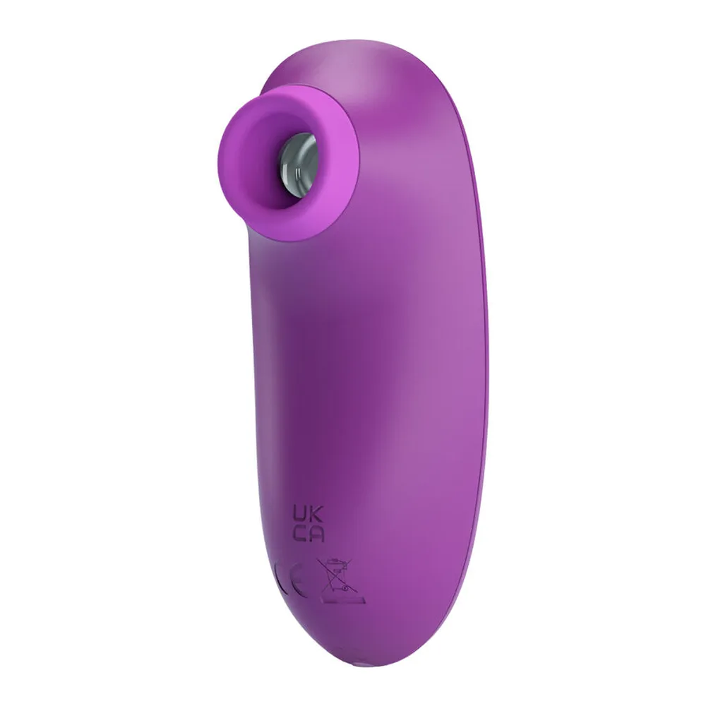 Stimulateur clitoridien compact violet avec embout en dôme arrondi, corps oblong aux sillons verticaux et trois boutons de contrôle sur le côté, fond blanc