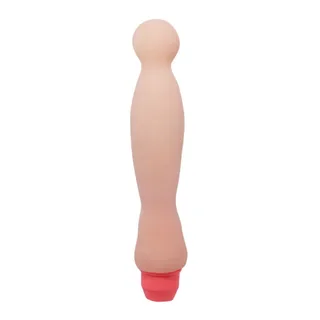 Vibromasseur silicone beige flexible, embout rose, 22 cm, autre vue 2