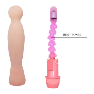 Vibromasseur silicone beige flexible, embout rose, 22 cm, autre vue 3