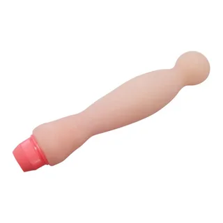 Vibromasseur silicone beige flexible, embout rose, 22 cm, autre vue 4