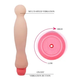 Vibromasseur silicone beige flexible, embout rose, 22 cm, autre vue 5