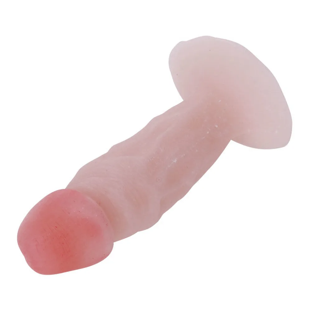 Plug anal de couleur rose clair, de forme réaliste et effilée, avec base plate de maintien, sur fond blanc