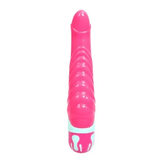 Vibromasseur réaliste silicone rose, nervuré, étanche, autre vue 2