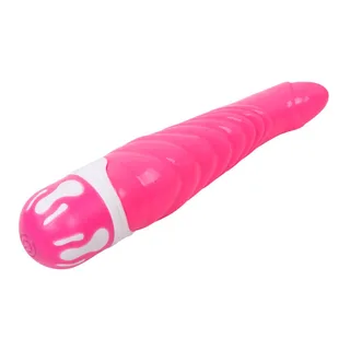 Vibromasseur réaliste silicone rose, nervuré, étanche, autre vue 3