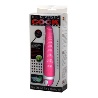 Vibromasseur réaliste silicone rose, nervuré, étanche, autre vue 8