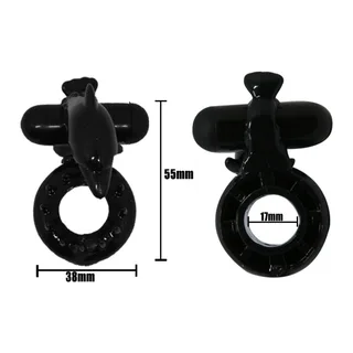 Stimulateur clitoridien silicone noir forme dauphin avec anneau, autre vue 3