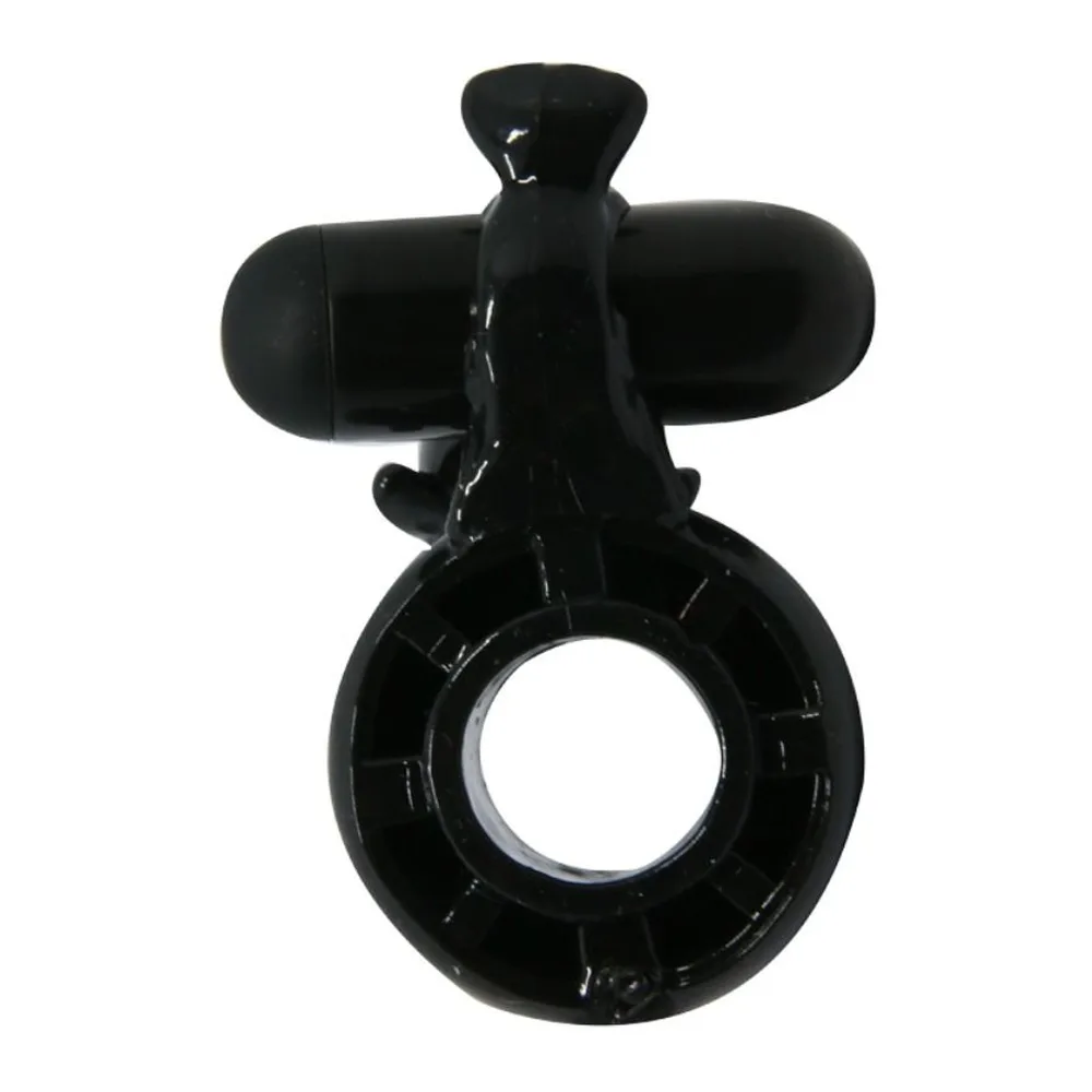 Stimulateur clitoridien silicone noir forme dauphin avec anneau, autre vue 4
