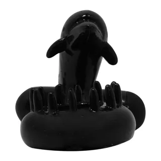 Stimulateur clitoridien silicone noir forme dauphin avec anneau, autre vue 5