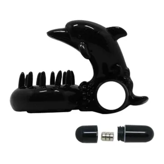 Stimulateur clitoridien silicone noir forme dauphin avec anneau, autre vue 6