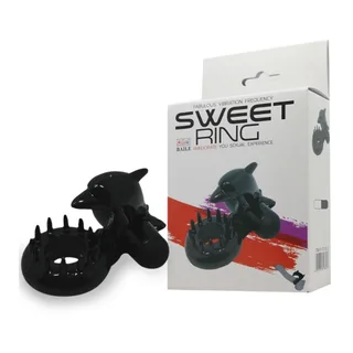 Stimulateur clitoridien silicone noir forme dauphin avec anneau, autre vue 7