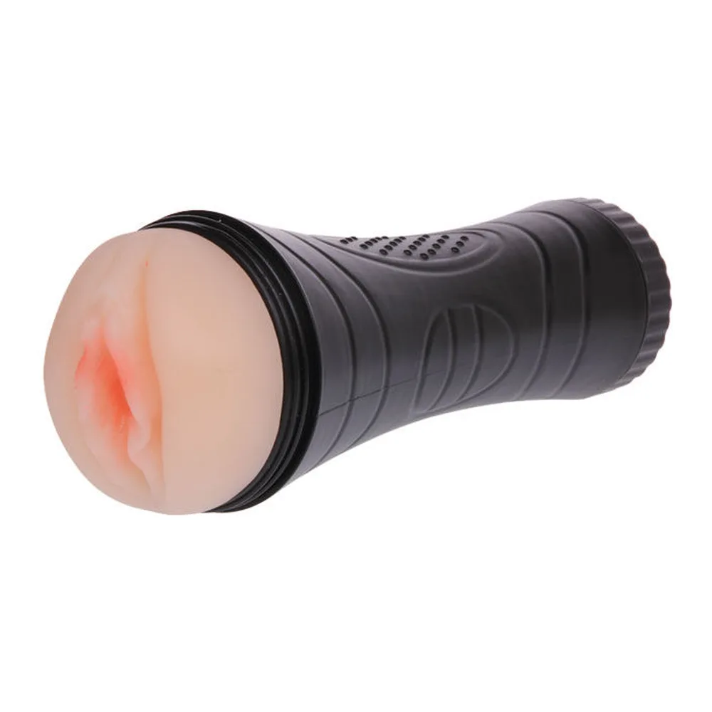 Masturbateur cylindrique noir avec insert chair de forme anatomique, télécommande filaire et étui de rangement rigide