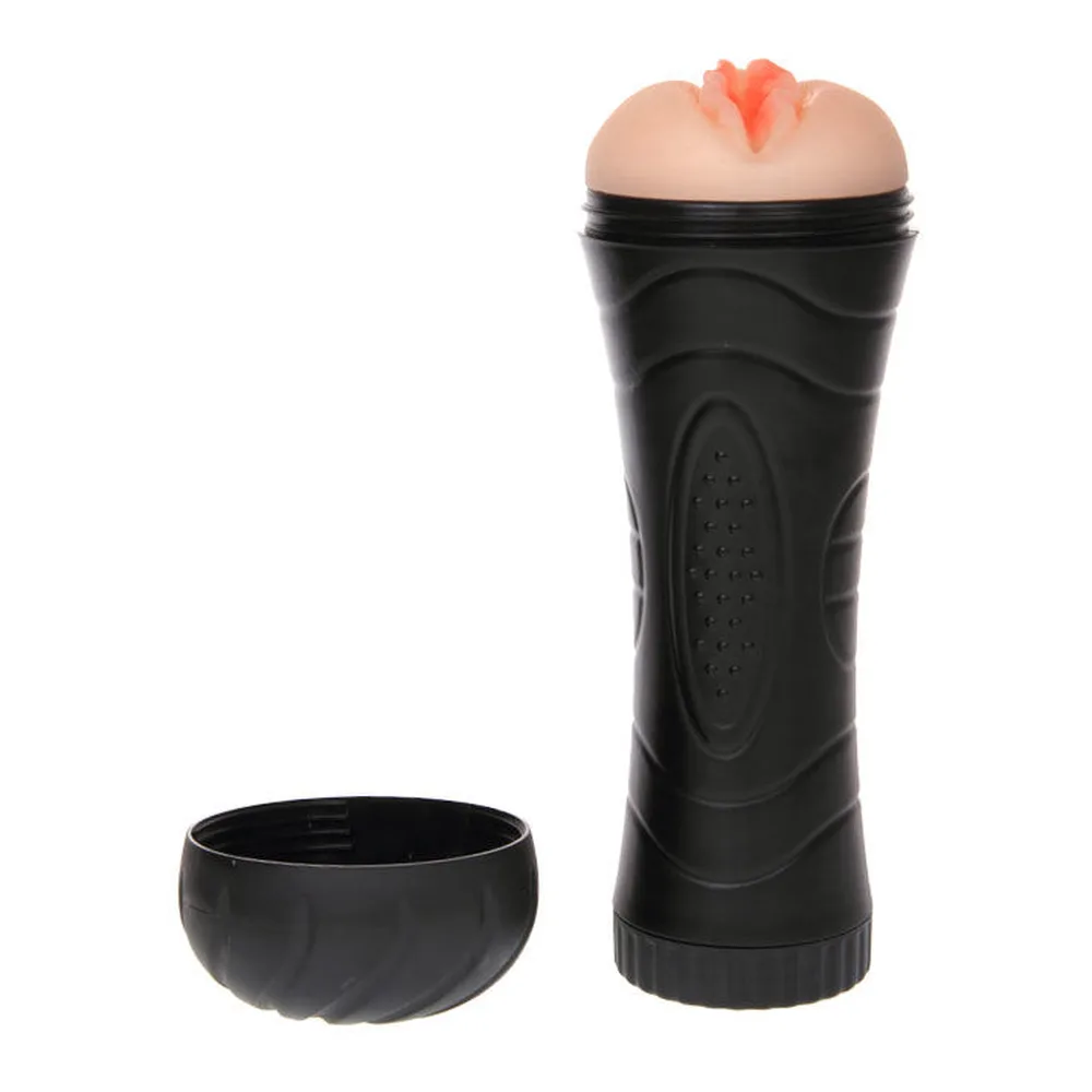 Masturbateur cylindrique noir avec insert chair de forme anatomique, télécommande filaire et étui de rangement rigide