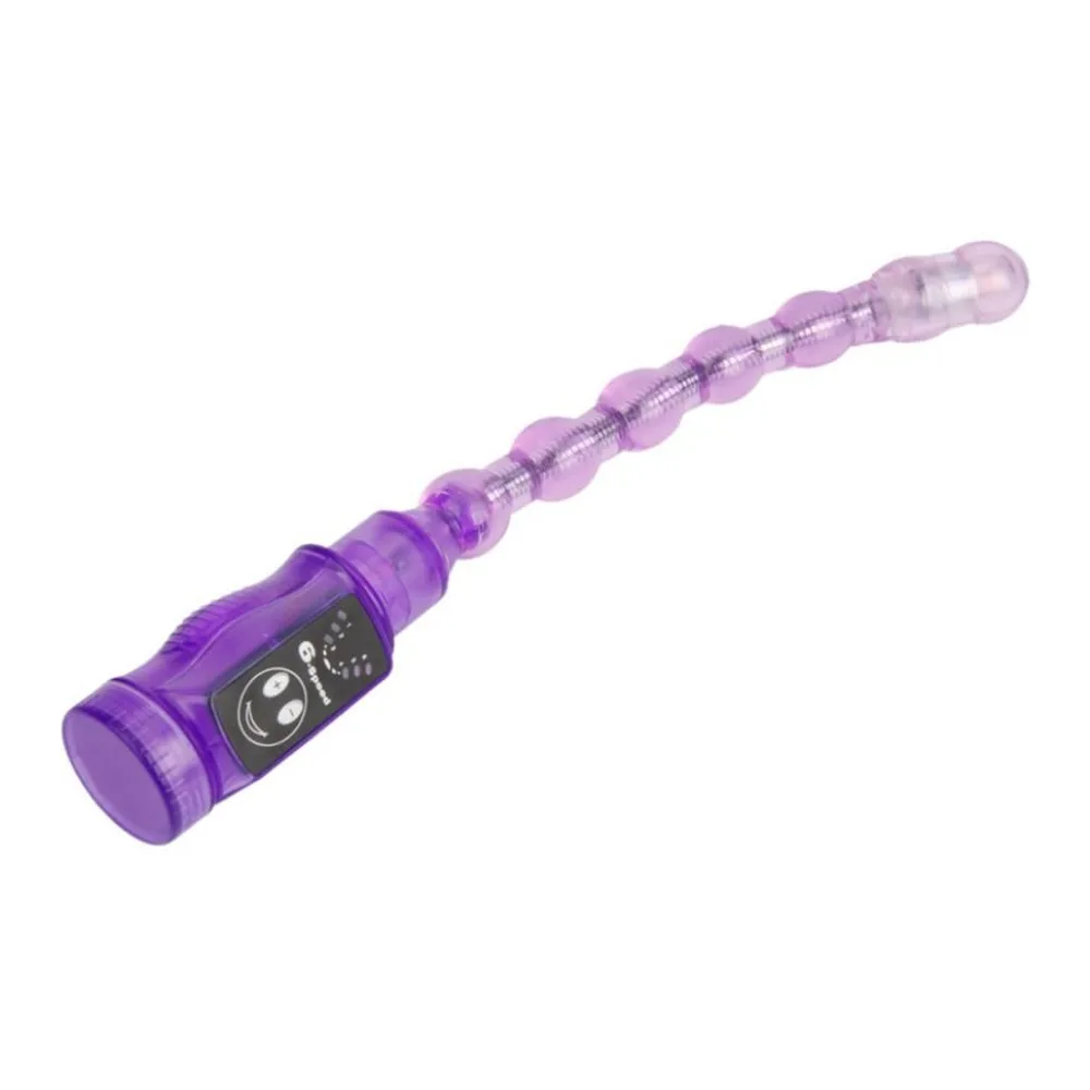 Stimulateur anal rose vif avec chapelet de perles flexibles en silicone et poignée de contrôle dotée d'un écran LED, fond blanc