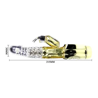 Vibromasseur rabbit jaune translucide, rotatif, à piles, étanche, autre vue 5