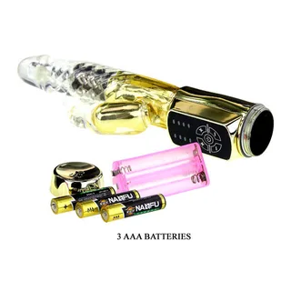 Vibromasseur rabbit jaune translucide, rotatif, à piles, étanche, autre vue 9