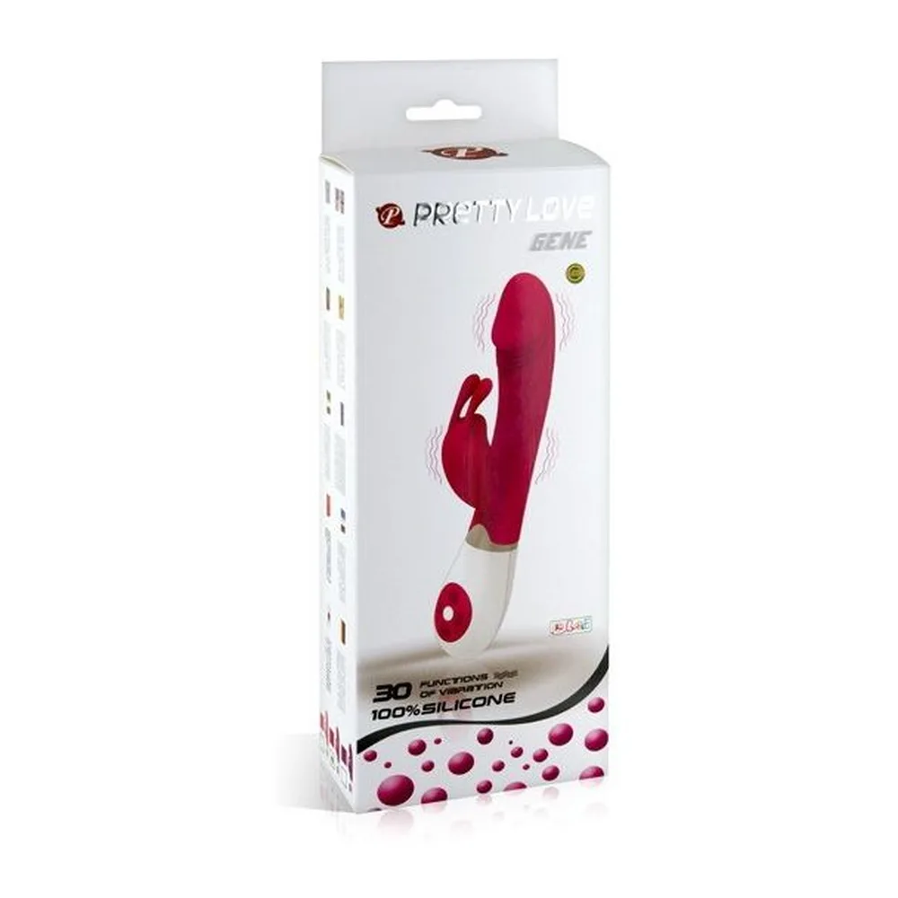 Vibrateur rabbit rose vif et blanc avec bras flexible, stimulateur clitoridien, boîtier de commande blanc et rose sur fond neutre