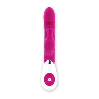 Vibrateur rabbit silicone rose et blanc, à piles, autre vue 3