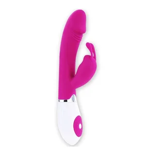 Vibrateur rabbit silicone rose et blanc, à piles, autre vue 4