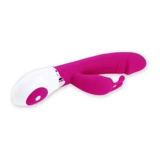Vibrateur rabbit silicone rose et blanc, à piles, autre vue 5