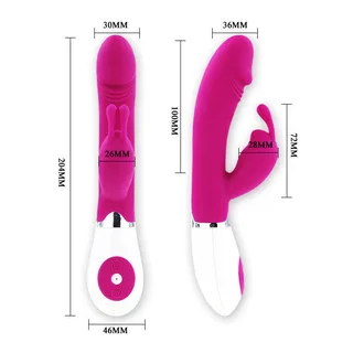 Vibrateur rabbit silicone rose et blanc, à piles, autre vue 6