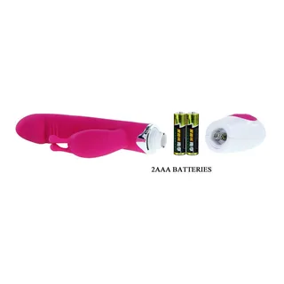Vibrateur rabbit silicone rose et blanc, à piles, autre vue 9