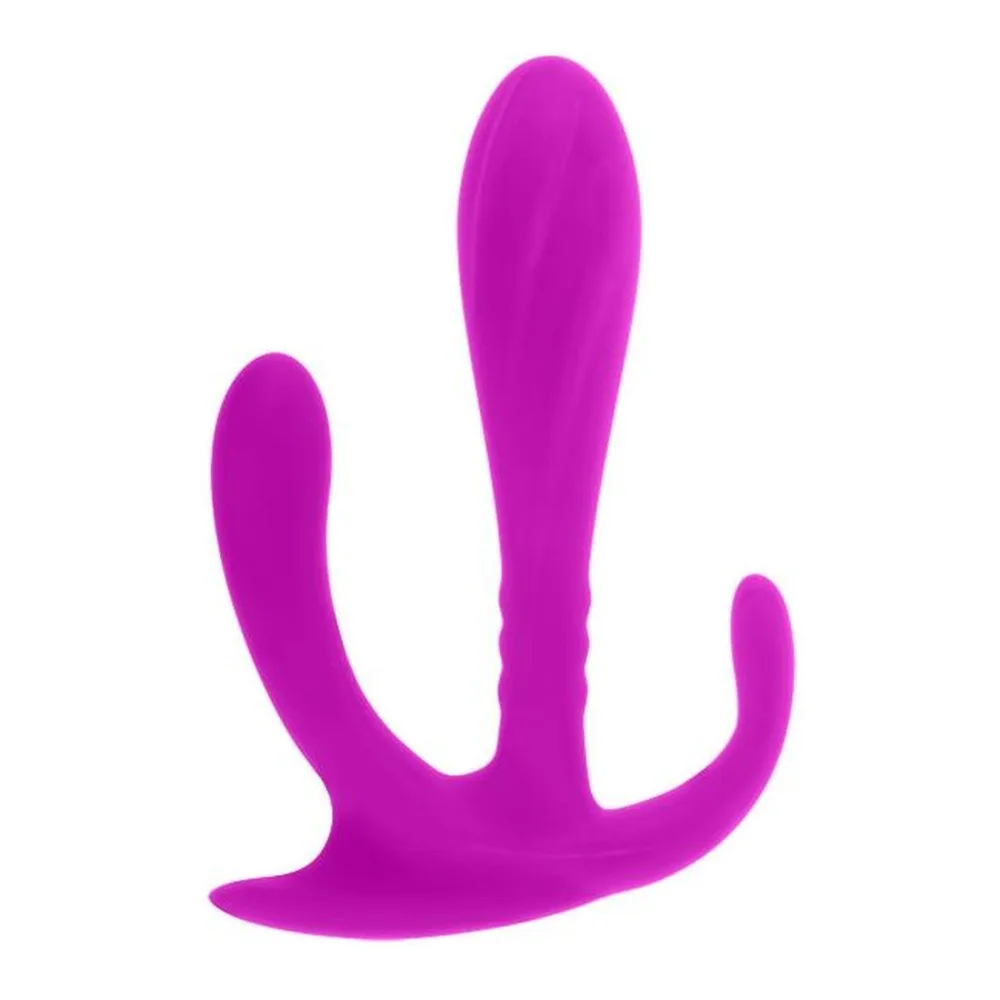Stimulateur clitoridien Edgar en silicone magenta avec trois branches courbes, une centrale pointue et deux latérales arrondies, sur fond blanc