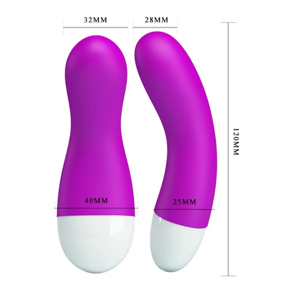 Stimulateur de point G en silicone violet et blanc, tête inclinée arrondie prolongée par une tige fine, sur fond blanc