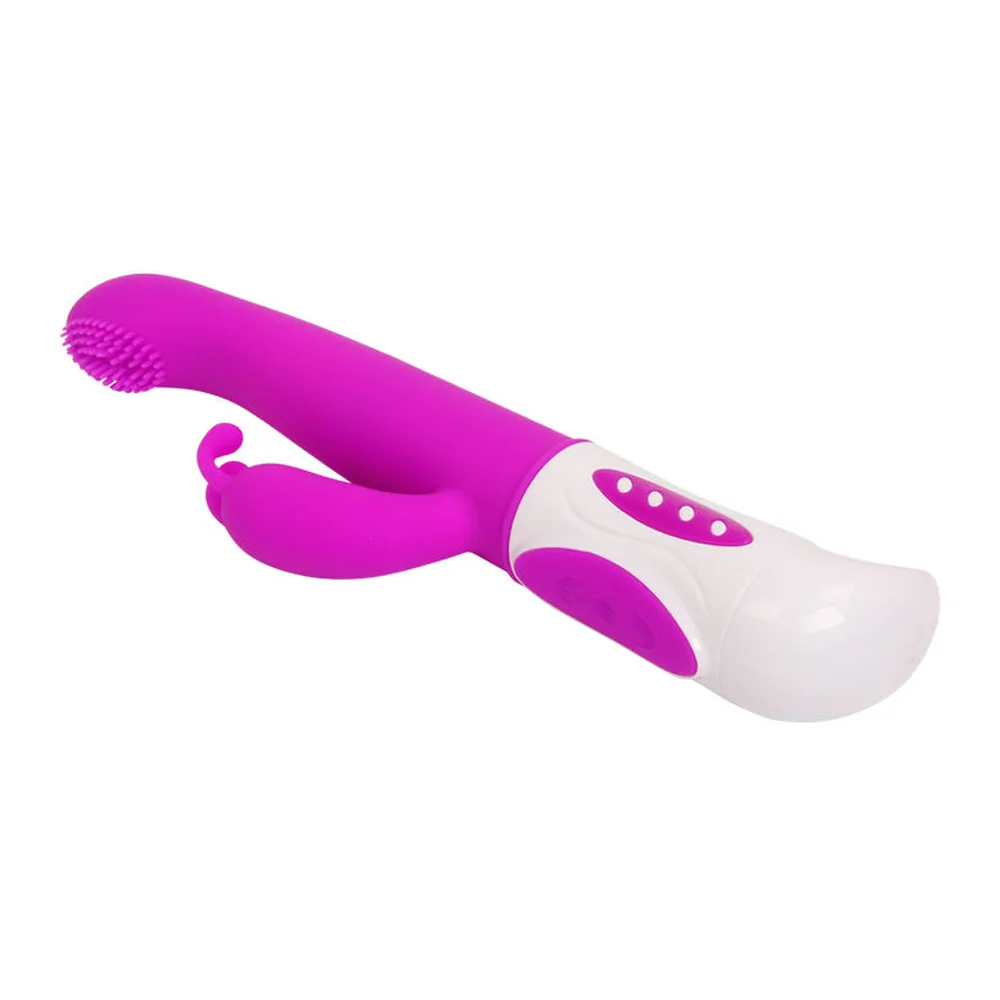 Vibromasseur rabbit magenta, tige texturée, bras clitoridien, autre vue 2