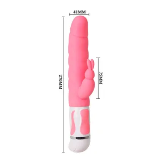 Vibromasseur rabbit silicone rose et blanc 27 cm, autre vue 3