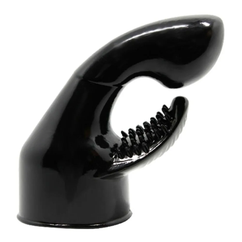 Tête interchangeable noire brillante en silicone avec embout bombé et zone texturée pointillée à l'intérieur, sur fond blanc