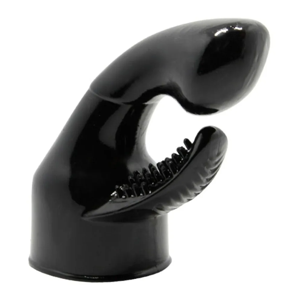 Tête interchangeable noire brillante en silicone avec embout bombé et zone texturée pointillée à l'intérieur, sur fond blanc