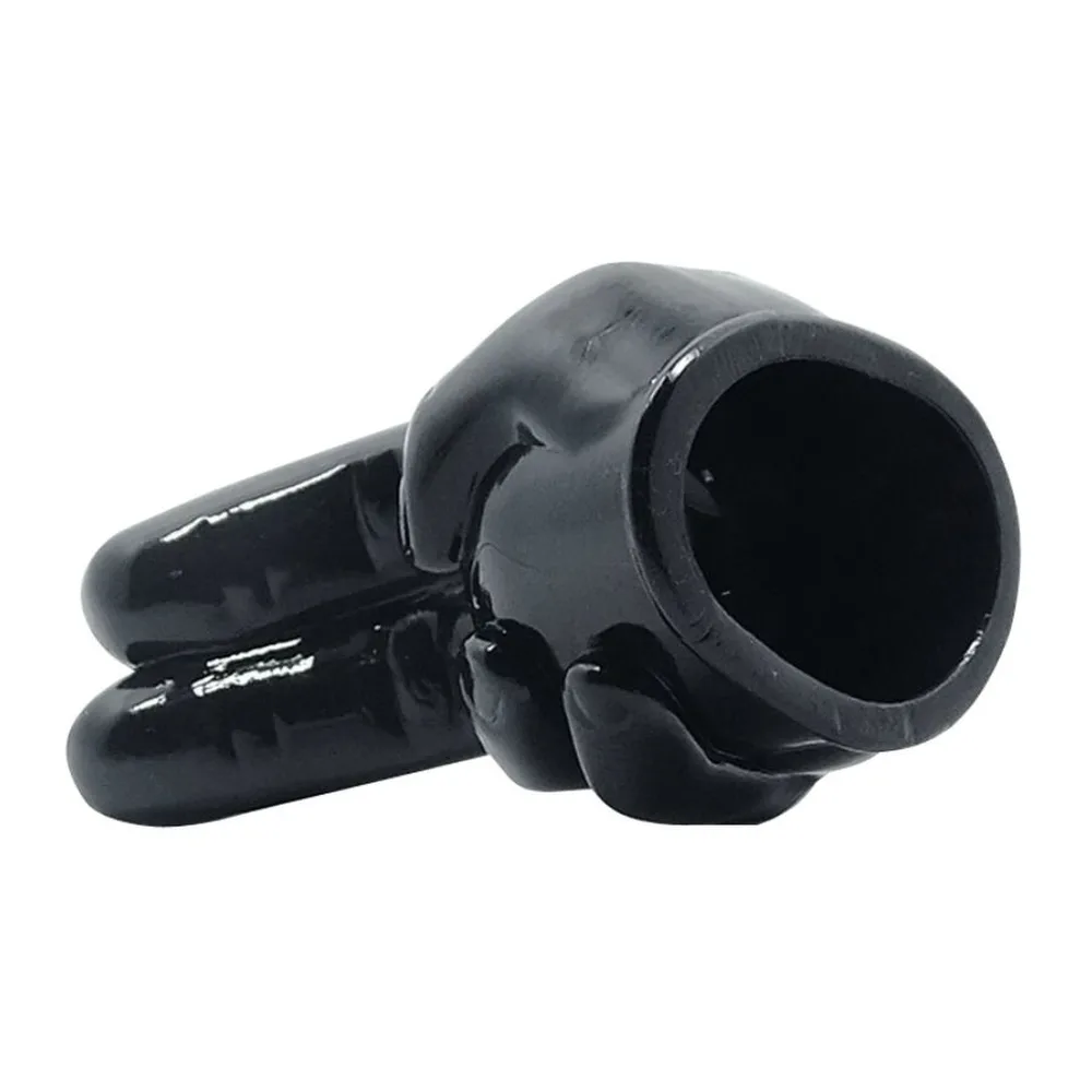 Tête interchangeable noire en forme de main avec doigts écartés, dotée d'un connecteur à la base pour adapter sur wand vibrant, vue de profil sur fond blanc