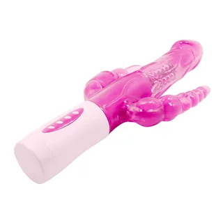 Vibromasseur rotatif silicone rose trois branches motorisées, autre vue 4