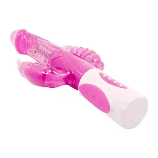 Vibromasseur rotatif silicone rose trois branches motorisées, autre vue 5