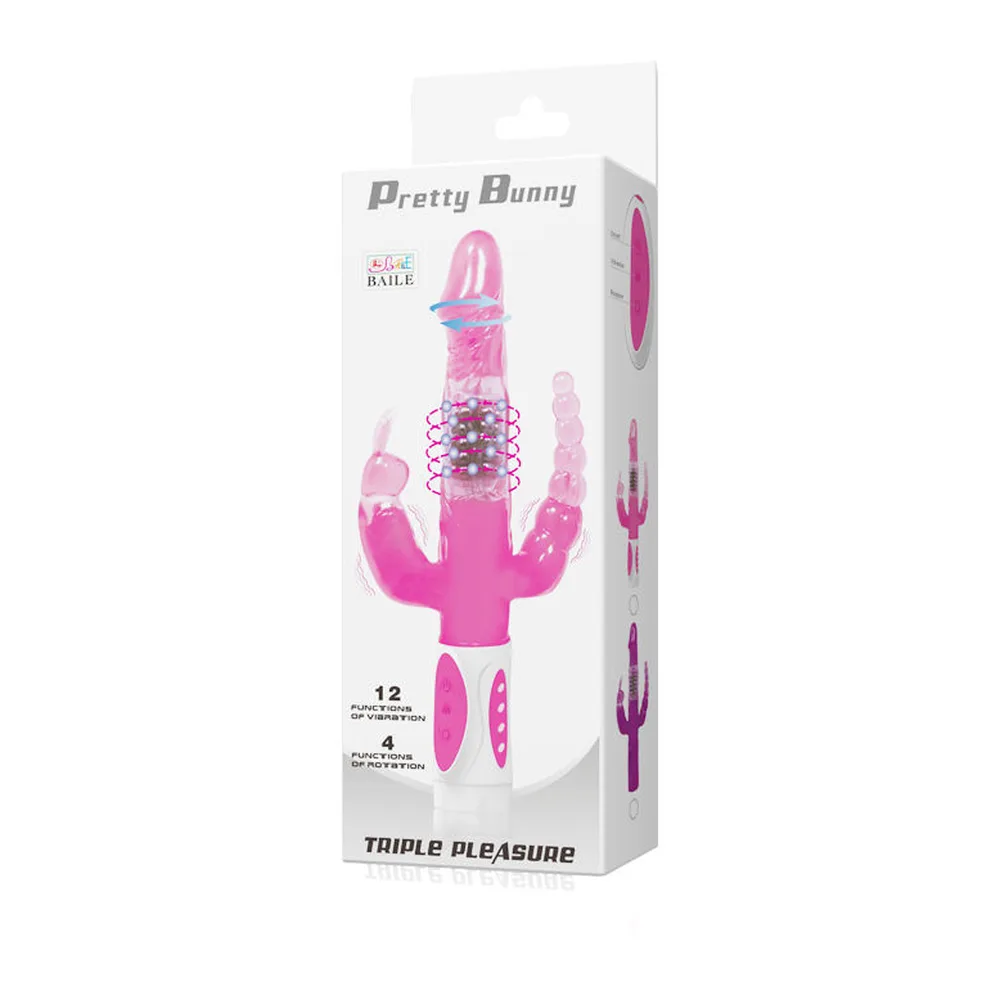 Vibromasseur rotatif silicone rose trois branches motorisées, autre vue 8