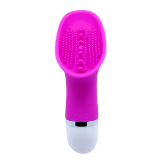Stimulateur clitoridien silicone rose, tête plate perlée, autre vue 2