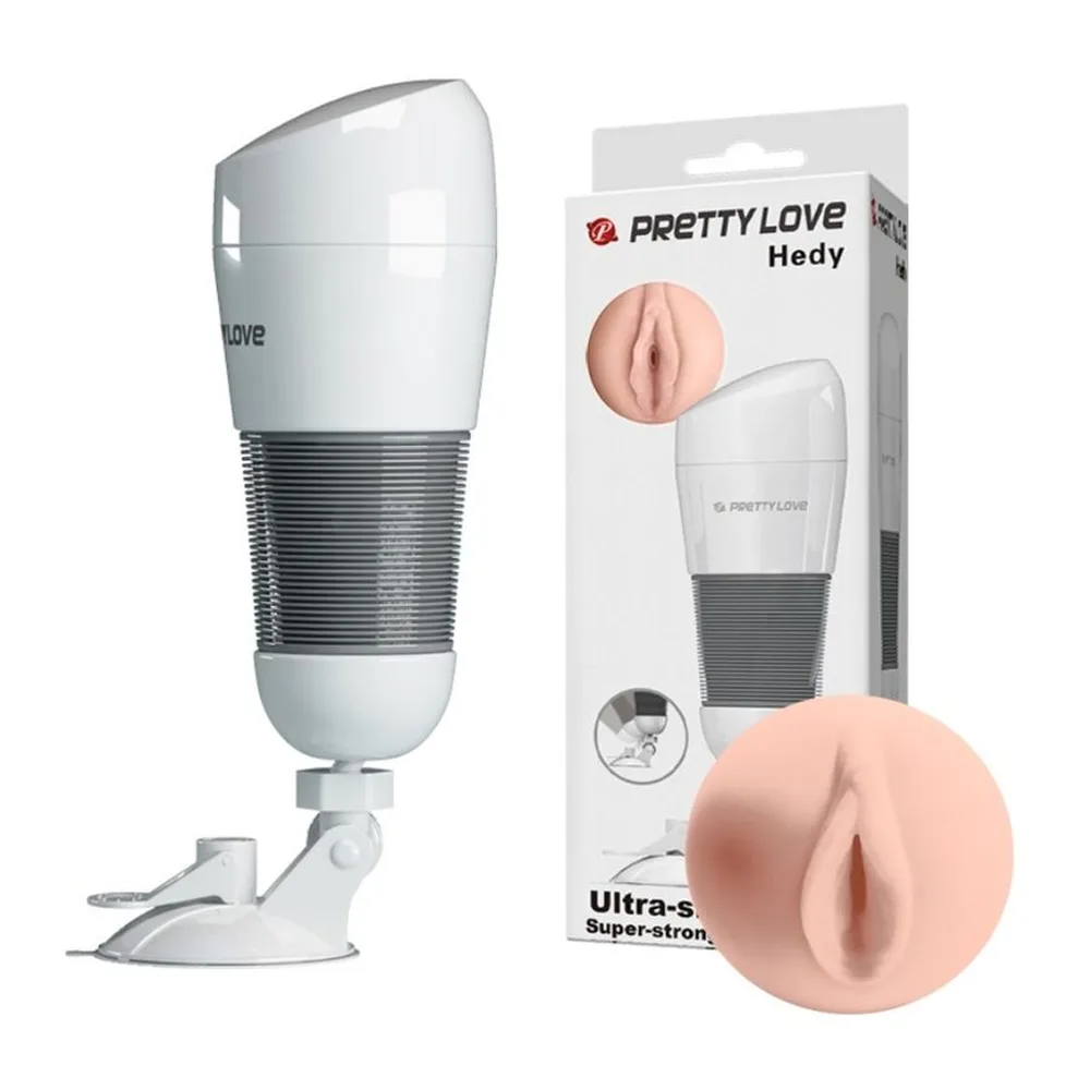 Masturbateur masculin blanc avec zone textilée centrale, base ventouse grise, et détail agrandi de l'orifice en rose sur fond blanc
