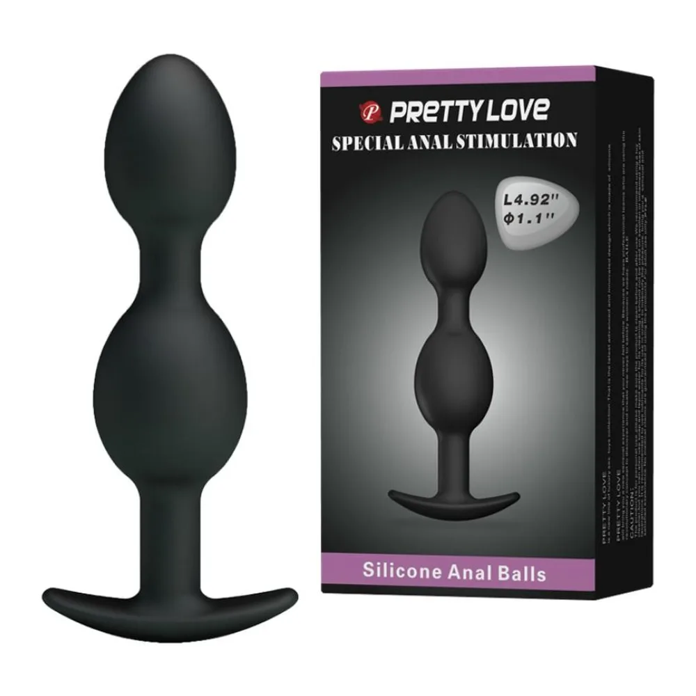 Perles anales en silicone noir mat, composées de trois bulbes de taille progressive reliés par une tige fine, avec base élargie