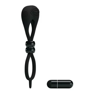Cockring silicone double anneau noir, vibrant, serrage ajustable, autre vue 2