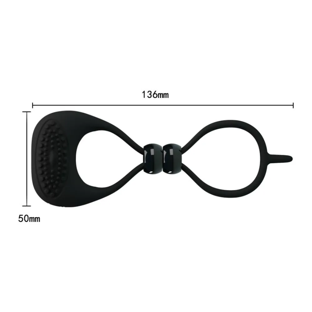 Cockring noir en silicone avec double anneau et boucle de serrage ajustable, accompagné d'une batterie cylindrique