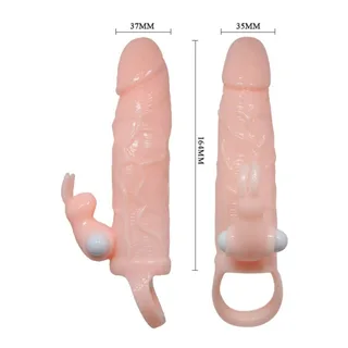 Gaine de pénis silicone rose, stimulateur lapin, deux moteurs, coloris Chair, autre vue 4