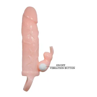 Gaine de pénis silicone rose, stimulateur lapin, deux moteurs, coloris Chair, autre vue 5