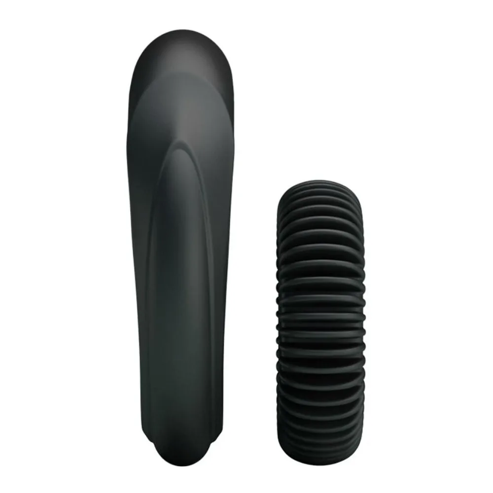Deux anneaux en silicone noir, l'un lisse de diamètre large, l'autre plus petit avec surface nervurée, sur fond blanc