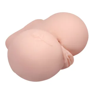 Masturbateur en silicone couleur chair représentant un buste avec deux ouvertures, formes arrondies, sur fond blanc